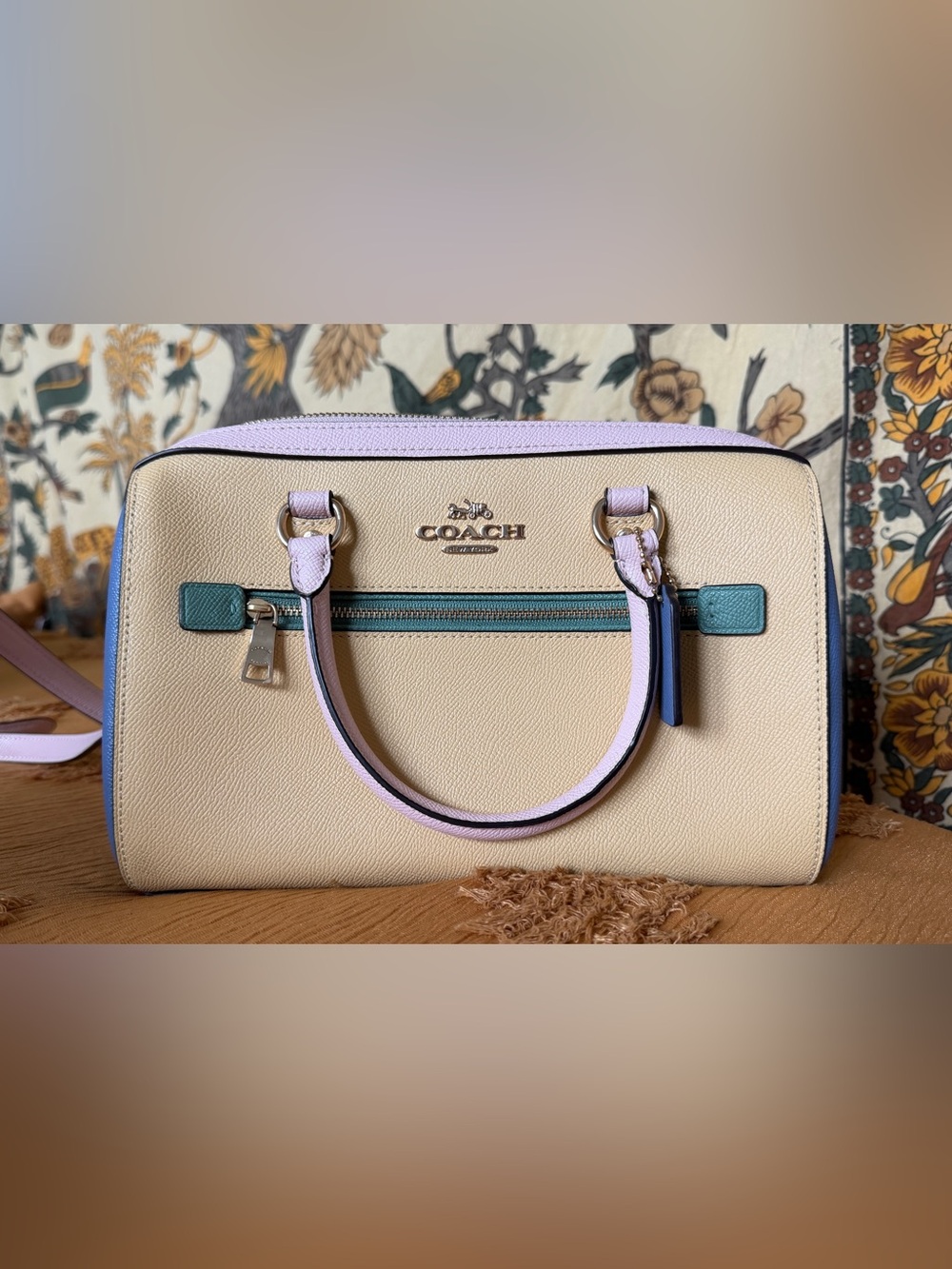 Coach Colorblock Pebble Leather Rowan Satchel in Vanilla Cream